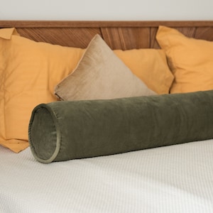 Op maat gemaakte fluwelen bolster voor bed, lang rond cilinderkussen met biezen, tweepersoons kussensloop koningin koning