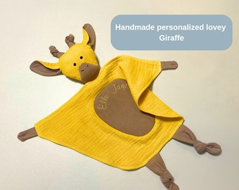 Personalized Giraffe Muslin animal lovey Newborn baby gift