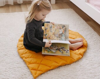 Tapis de jeu pour bébé en lin feuille