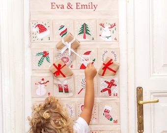 Personalise Advent Calendar wall large fabric for kids Personalized Christmas Countdown with pockets for treats, activity cards Handmade