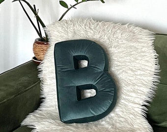 Initial pillow cushion velvet decorative nursery fabric letters kids room decor