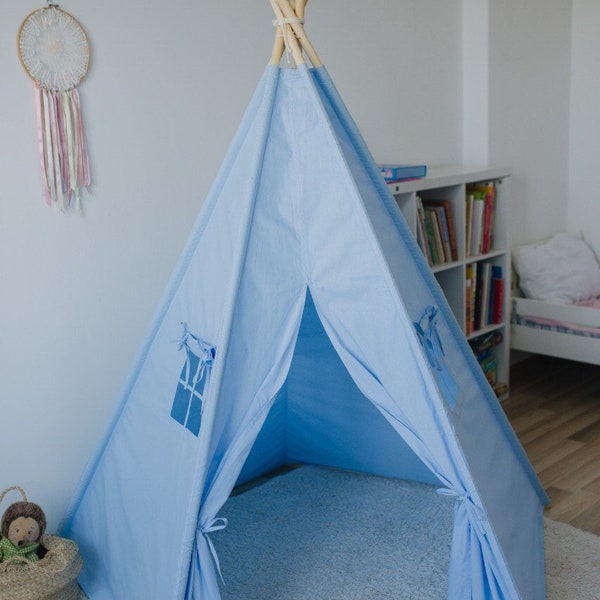 Teepee play tent Kids play tent Indoor with mat  Plain Teepee Kids Teepee with poles Play Tent Play House Tipi Room Decor