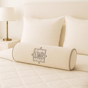 Monogrammed bolster Luxury velvet pillow Custom throw pillow Cushion embroidered Housewarming gift Home decor Master bedroom pillow initials