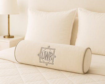 Monogrammed bolster Luxury velvet pillow Custom throw pillow Cushion embroidered Housewarming gift Home decor Master bedroom pillow initials