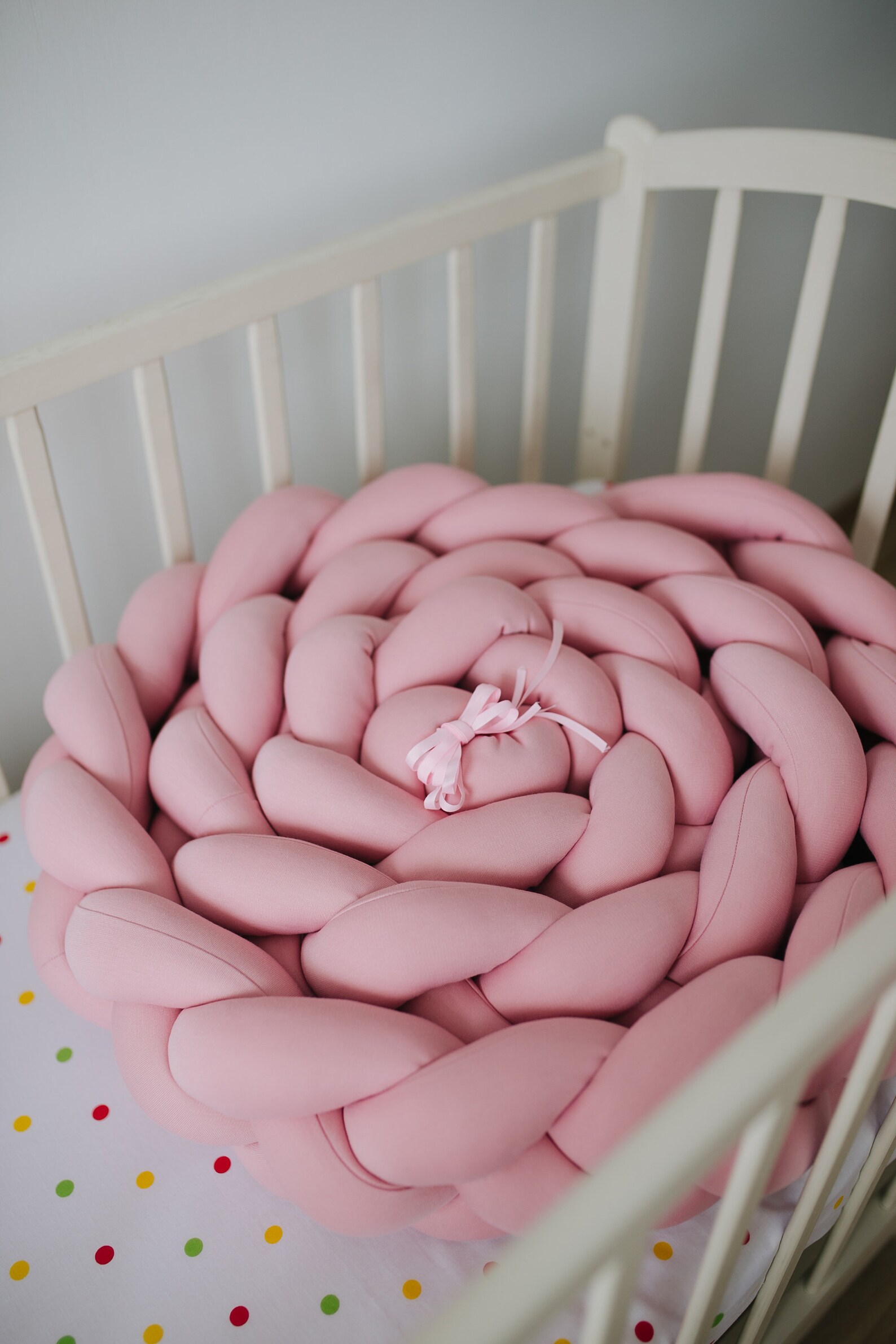 DOUBLE braided crib bumper pink Mini crib bedding for girl Cot Etsy