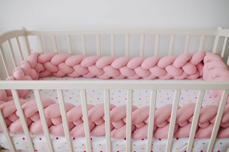 DOUBLE braided crib bumper pink Mini crib bedding for girl Cot Etsy
