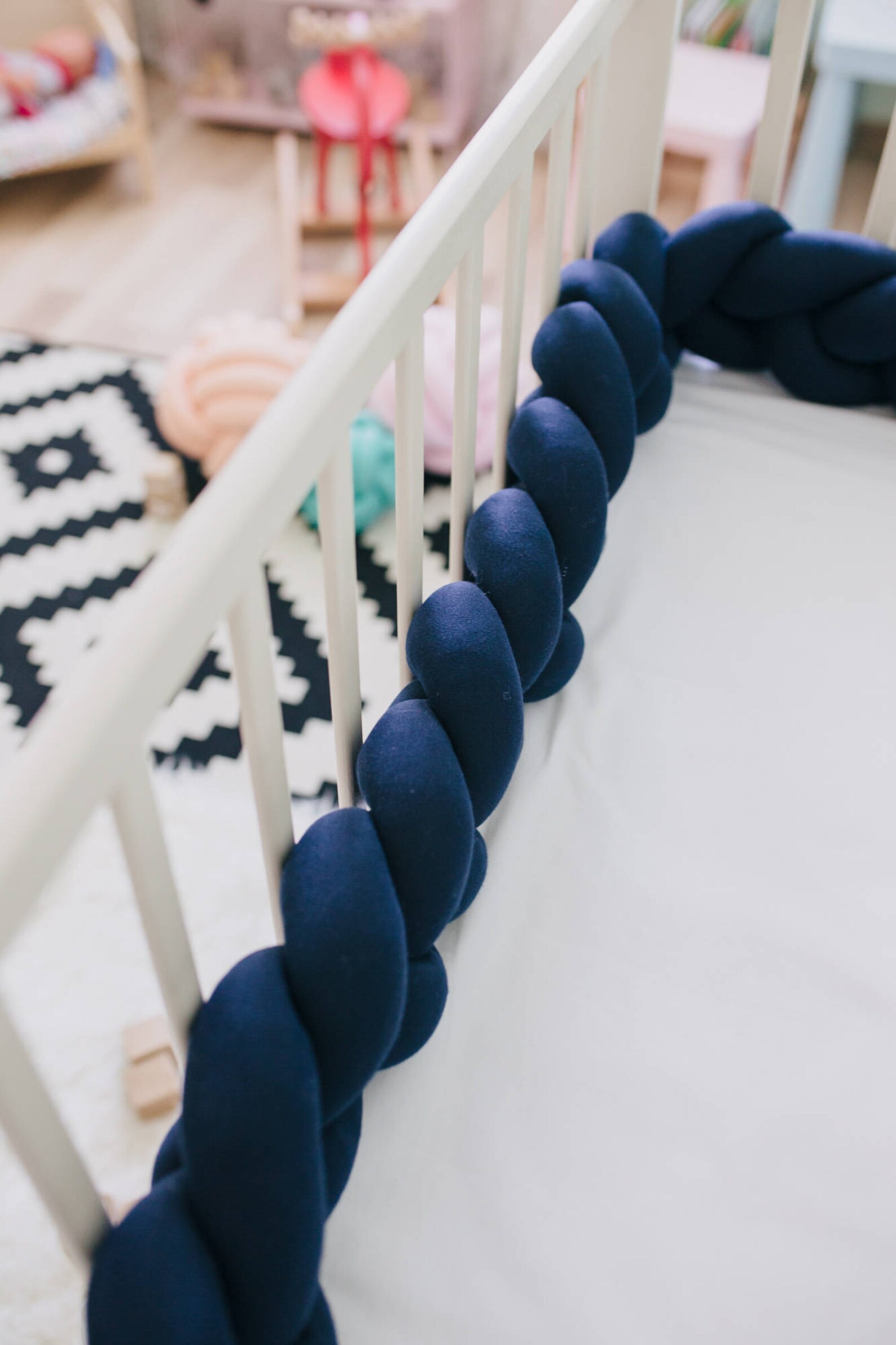 Navy blue Braided Crib Bumper Mini crib bedding Cot bumper pad Etsy