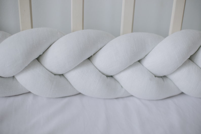 White Crib Bumper Braided LINEN Cot Bumper Bed Bumper Crib Etsy