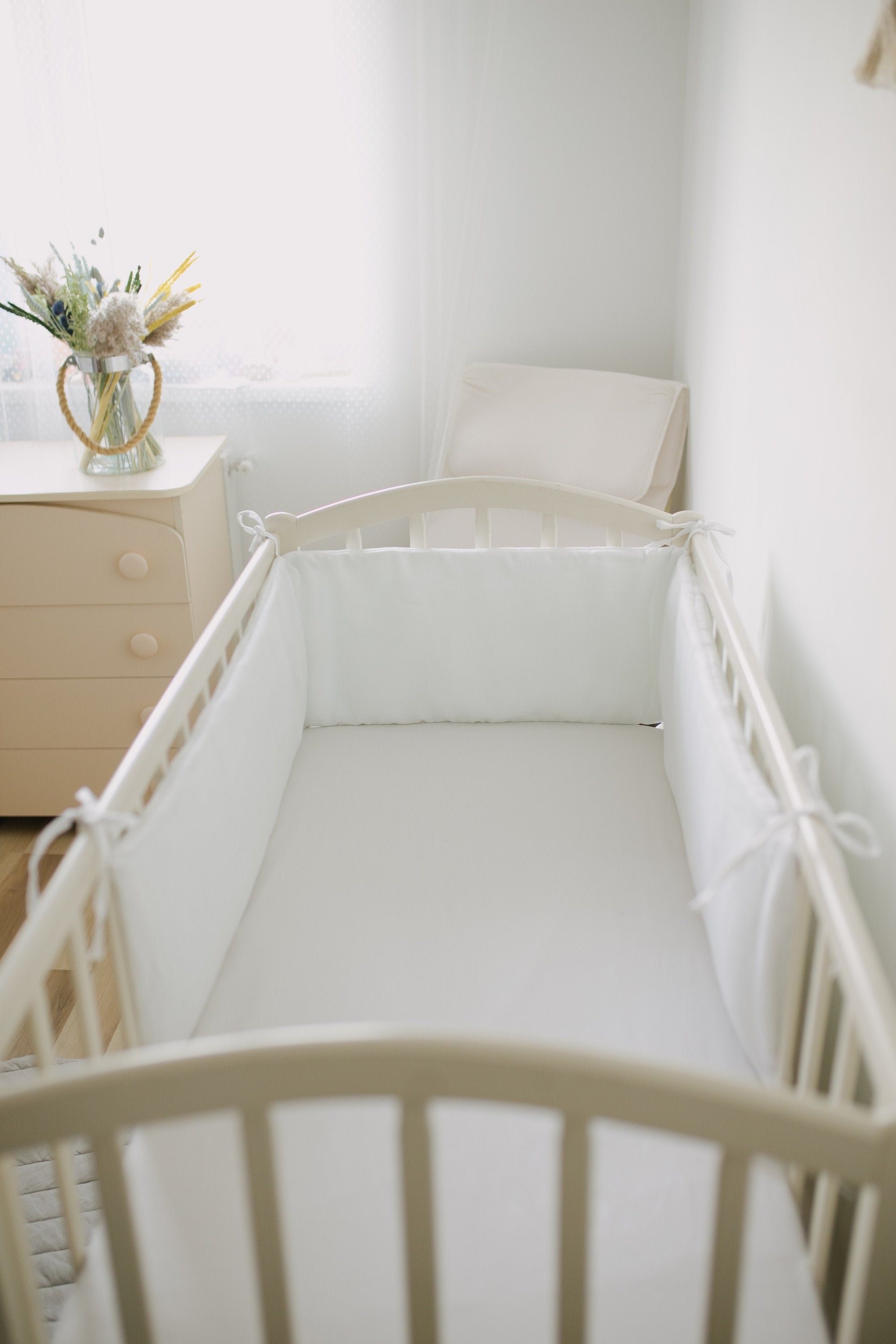 White Crib bumper pads farmhouse baby nursery Etsy