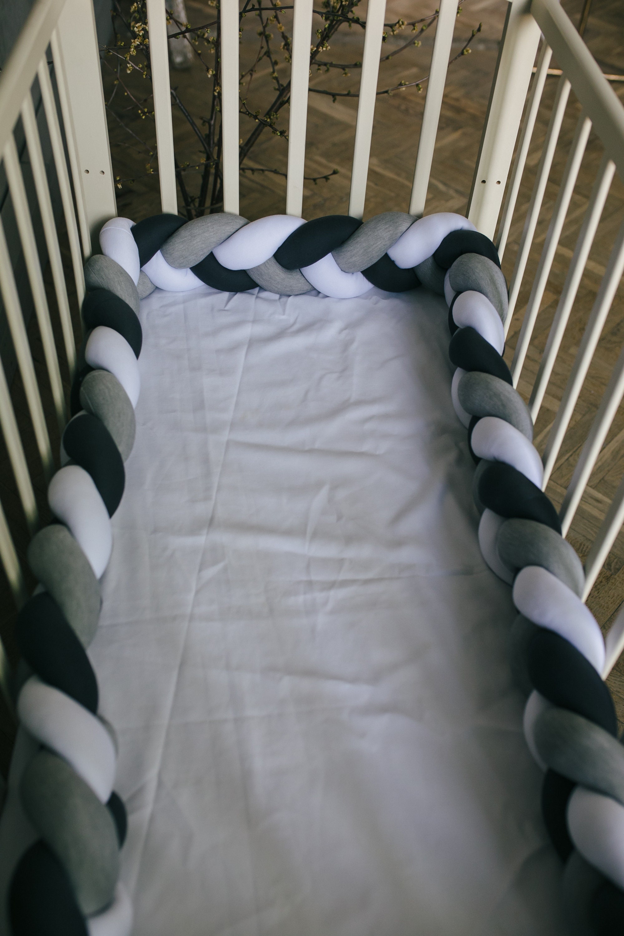 Braided white Crib Bumper cot bumper nursery decor Crib Etsy