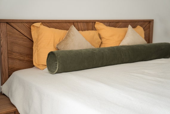 Custom Velvet Bolster for Bed, Long Round Cylinder Pillow with Piping, Queen King Twin pillow Cover