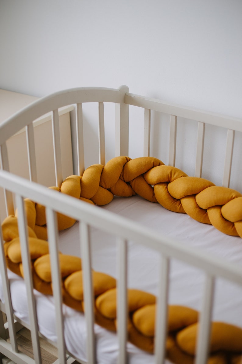 Braided Crib Bumper Mustard Cot Bumper Mini Crib Bedding Etsy