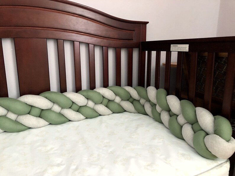 LINEN crib bumper sage green DOUBLE braided cot bumper cradle Etsy