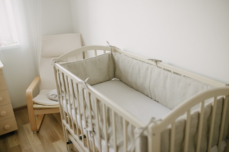 Organic cot bumper crib bumper pads safe bumper linen bedding Etsy