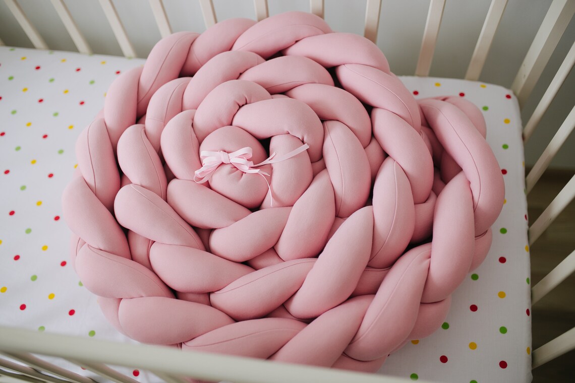 DOUBLE braided crib bumper pink Mini crib bedding for girl Cot Etsy