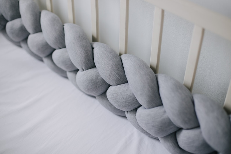 DOUBLE Braided Crib Bumper Grey Cot Bumper Braid Pillow Gray Etsy