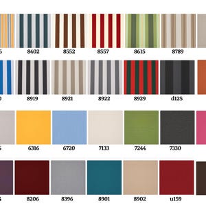 Puede incluir: Una cuadr&iacute;cula de veintiocho muestras de tela con varios colores s&oacute;lidos y patrones de rayas verticales. Cada muestra est&aacute; etiquetada con un c&oacute;digo alfanum&eacute;rico &uacute;nico, incluyendo 6856, 8402, 8552, 8557, 8615, 8789, u370, 8910, 8919, 8921, 8922, 8929, d125, u413, 6196, 6316, 6720, 7133, 7244, 7330, u170, 7554, 8206, 8396, 8901, 8902, u159 y u224.