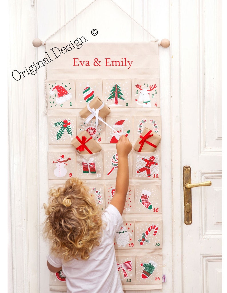 Advent Calendar fabric for kid Personalize  Christmas gift 
