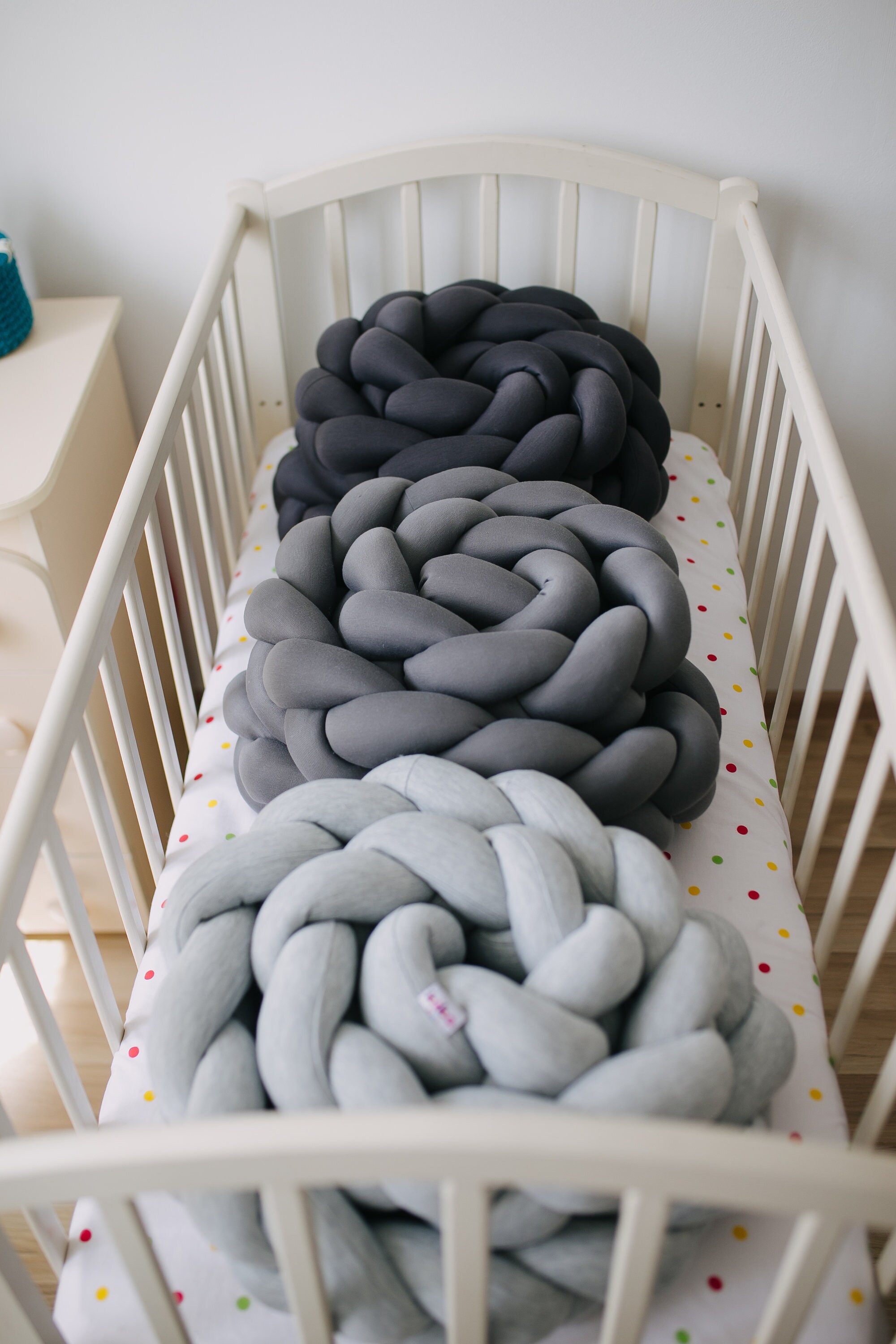 Braided Crib Bumper gray Mixed Cushion Knot Pillow Bolster Etsy