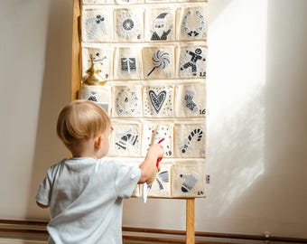 Calendario de Adviento personalizado, decoración de pared de tela para niños, regalo de Navidad de la abuela, regalo ecológico para las fiestas, decoración de pared minimalista reutilizable.