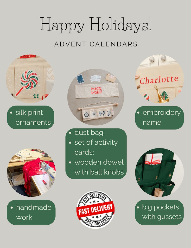 Canvas advent calendar for kids with activity cards Christmas gift image 3