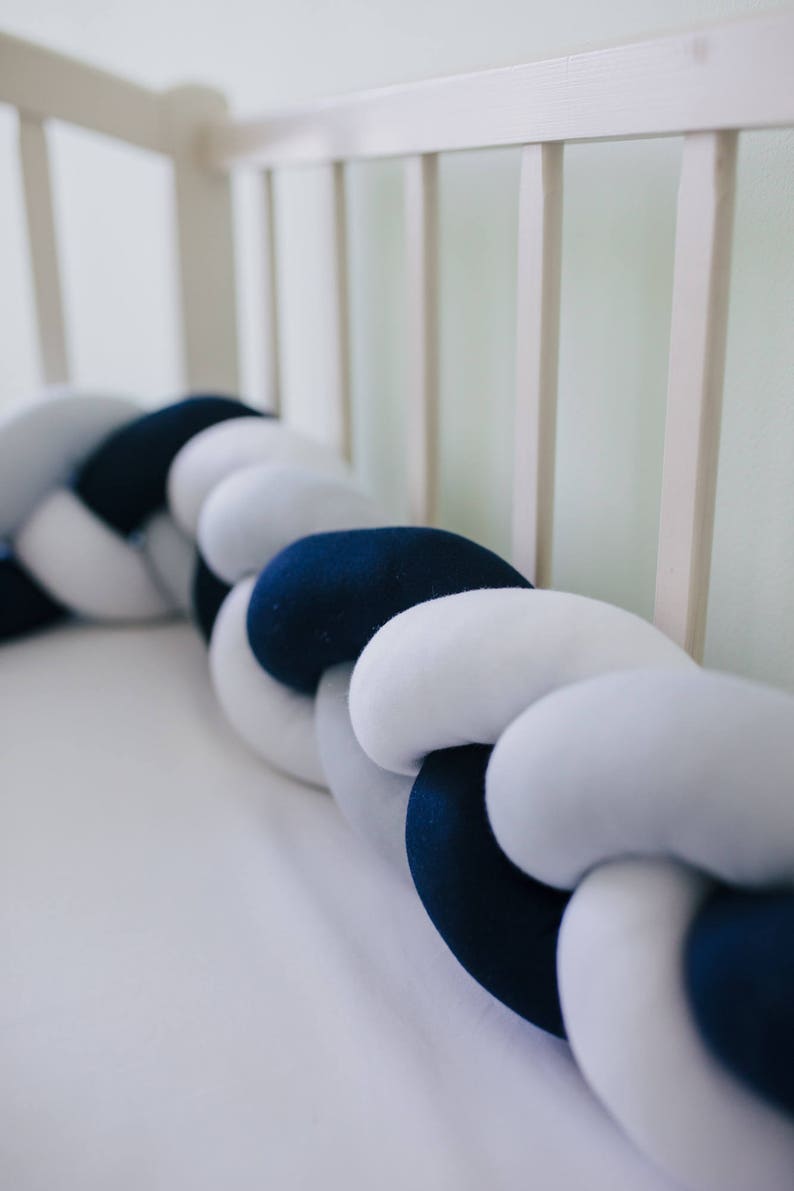 Navy Blue Braided Crib Bumper Mini Crib Bedding Cot Bumper Pad Etsy