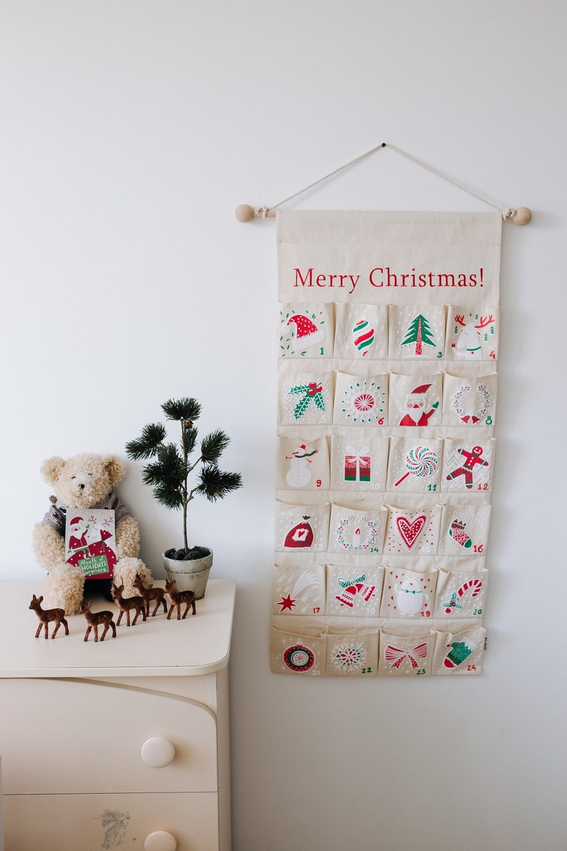 Free shipping Advent calendar kit for kid READY TO SHIP  personalized Christmas calendar pocket pouch 