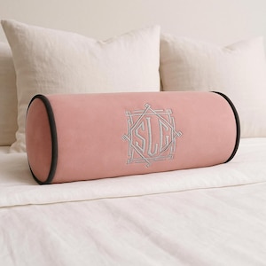 Personalized bolster Luxury velvet pillow monogrammed throw pillow Cushion embroidered Housewarming gift Home decor Master bedroom pillow