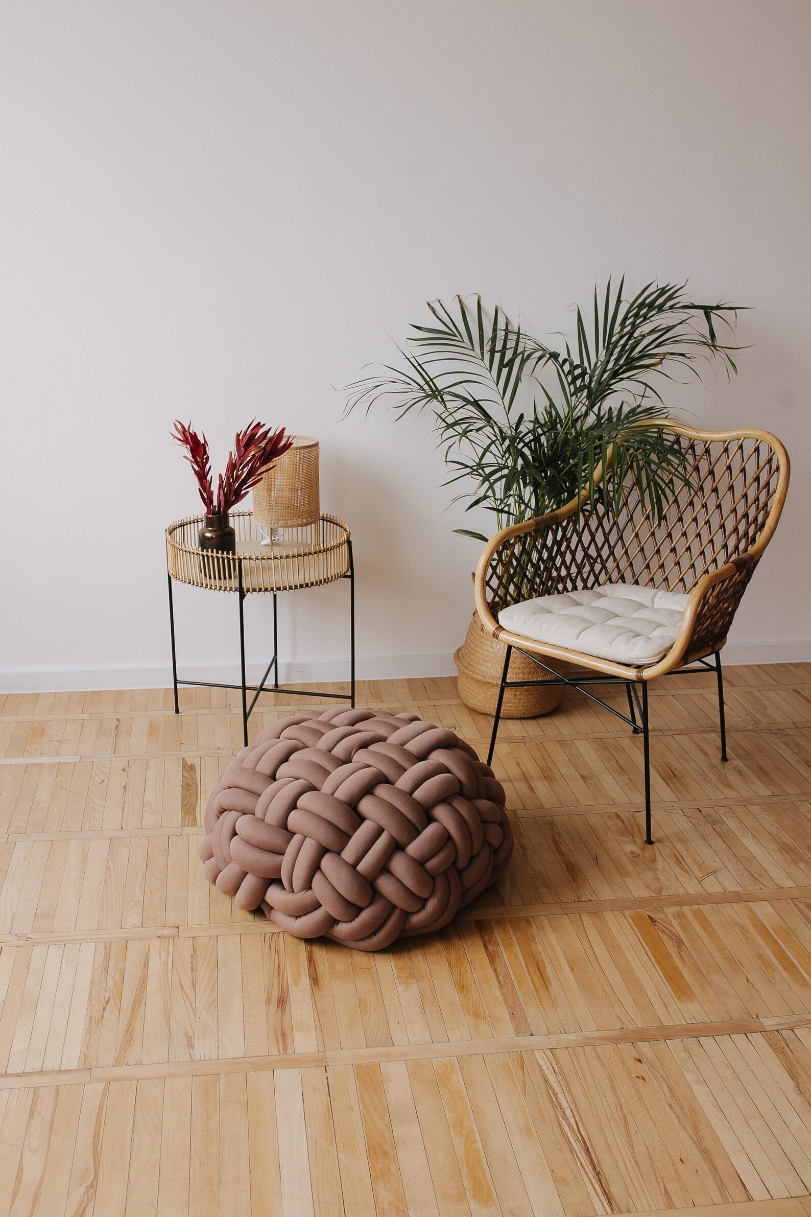 Pouf ottoman knot braided charcoal Etsy