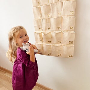Calendário de Advento Infantil Personalizado Calendário de Advento Personalizado Moderno e Minimalista em Tela Reutilizável Para Bebê Presente para Crianças Kit com Cartões Contagem Regressiva