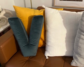 Initial pillow cushion velvet decorative nursery fabric letters kids room decor