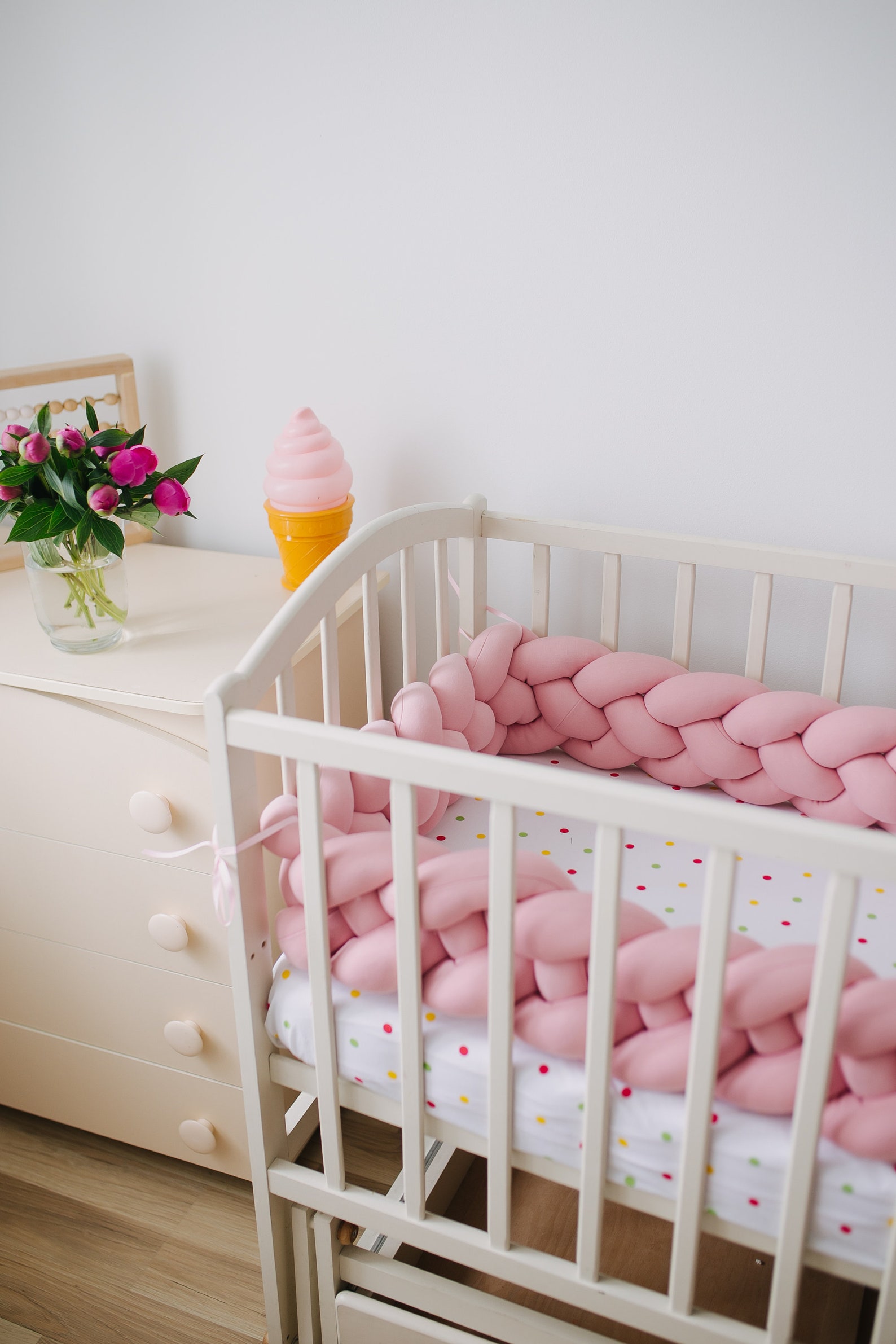 DOUBLE braided crib bumper pink Mini crib bedding for girl Cot Etsy