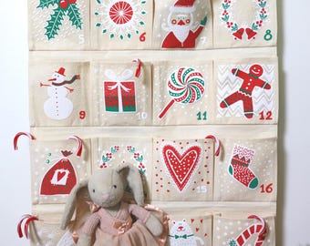 Personalized Advent Calendar Wall large fabric for kids with name Christmas Countdown with pockets for treats activity cards Handmade Luxury