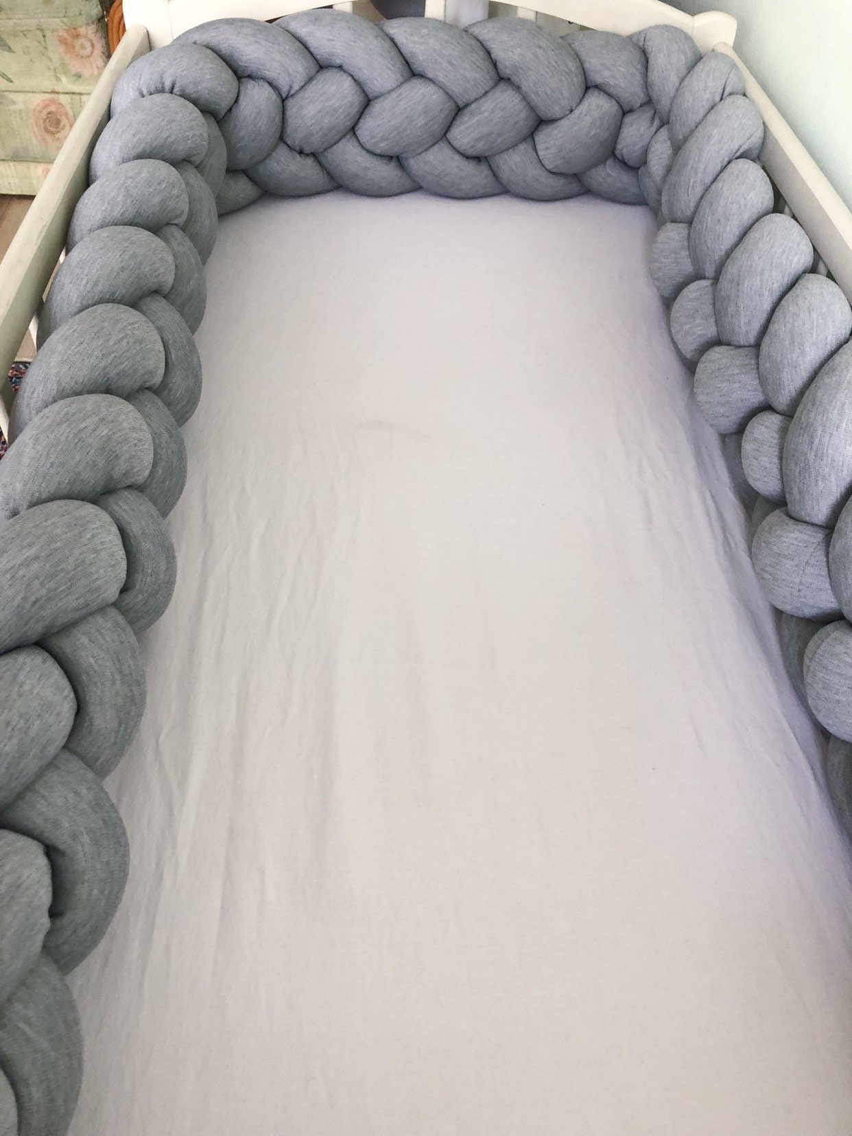 DOUBLE Braided Crib Bumper dark grey Decorative Pillow Crib Etsy