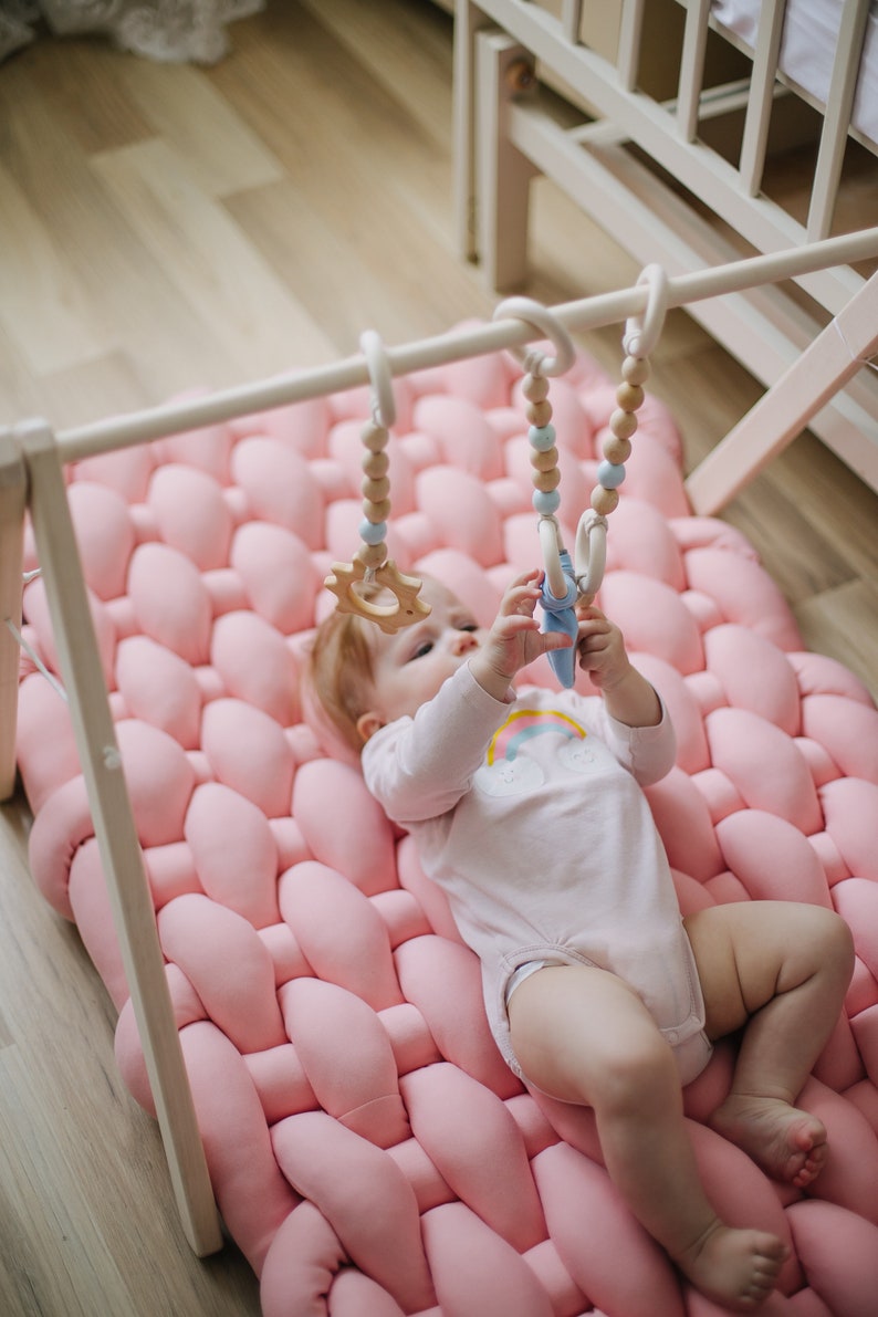 Nursery rug Montessori play mat floor knot pillow pink Etsy