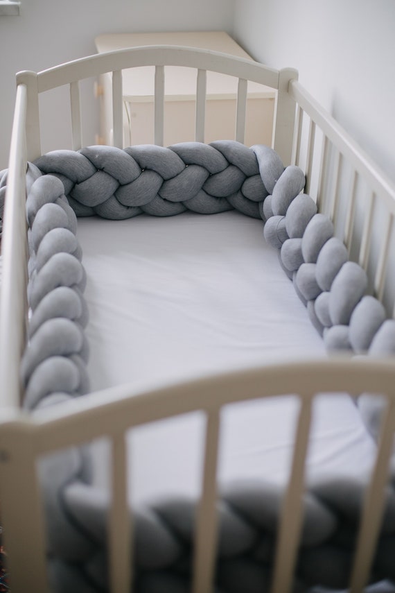 DOUBLE braided crib bumper Grey Cot 