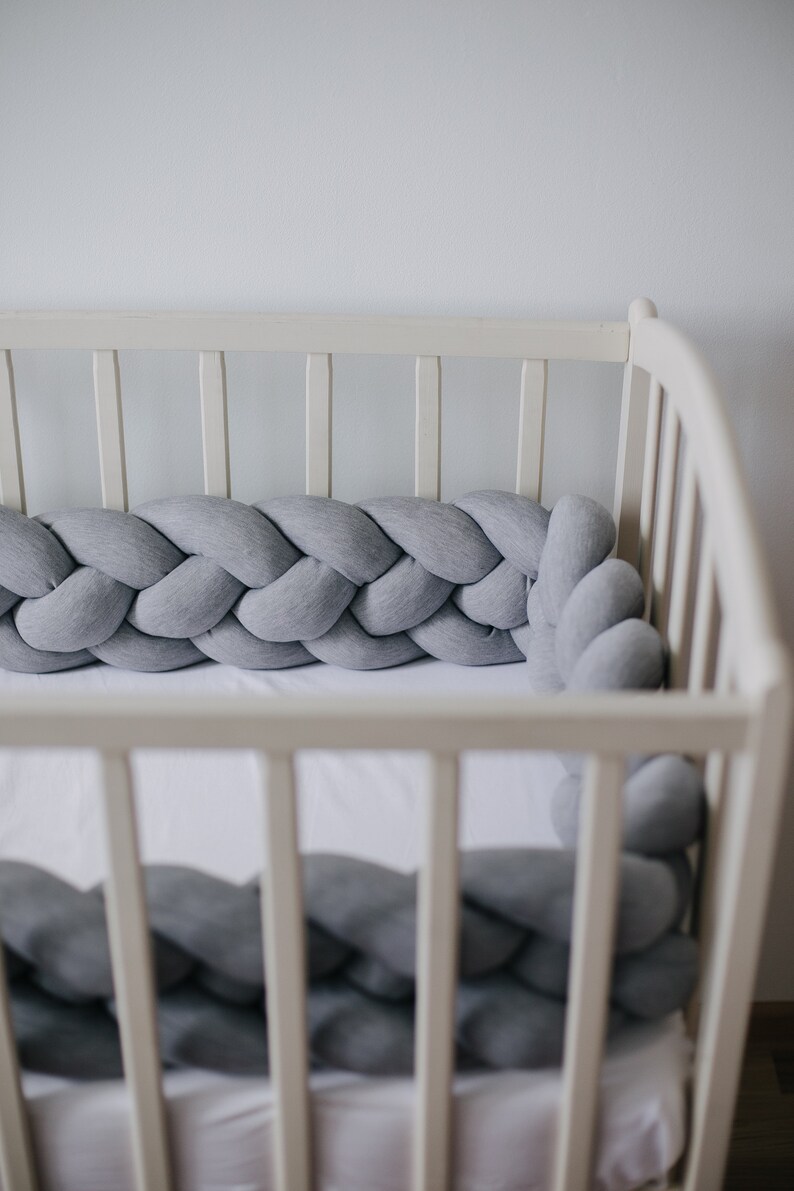 DOUBLE Braided Crib Bumper Grey Cot Bumper Braid Pillow Gray Etsy