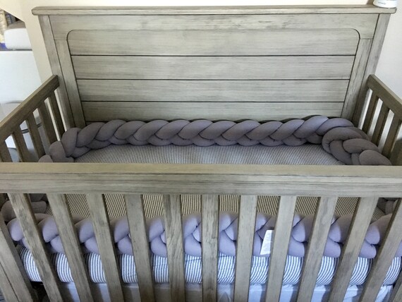 Ready To Ship Us Gray Crib Bumper Pads Braided Cot Bumper Etsy
