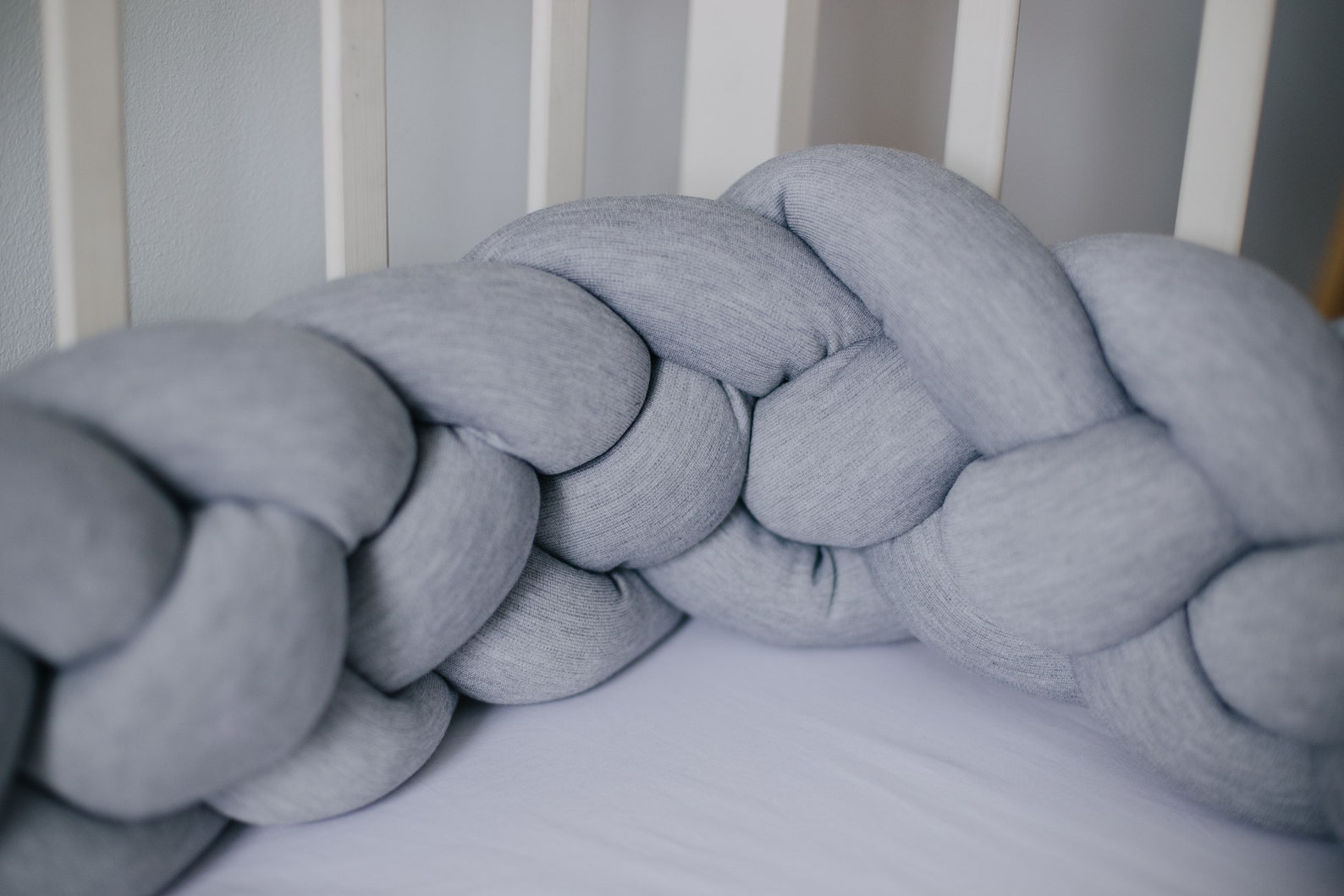 DOUBLE braided crib bumper Grey Cot bumper braid pillow gray Etsy