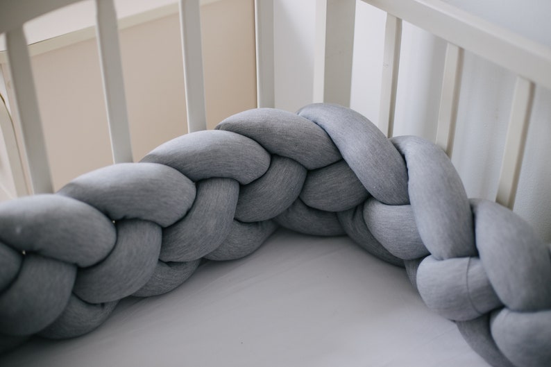 DOUBLE Braided Crib Bumper Grey Cot Bumper Braid Pillow Gray Etsy