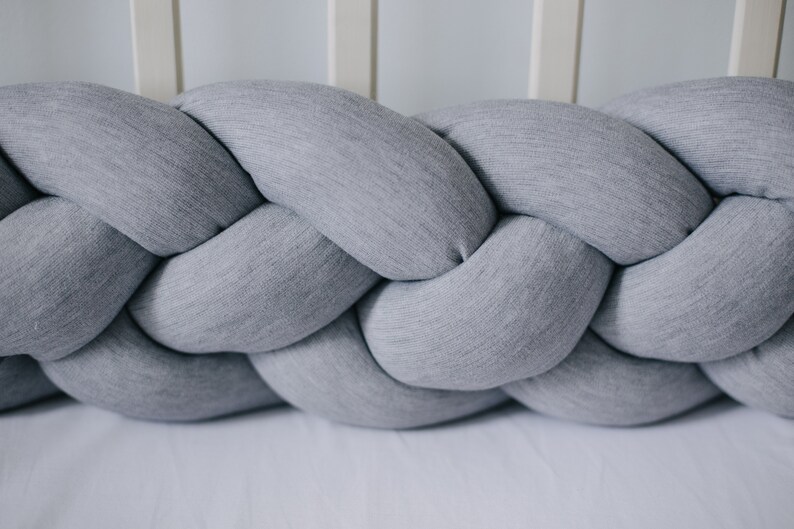 DOUBLE Braided Crib Bumper Grey Cot Bumper Braid Pillow Gray Etsy