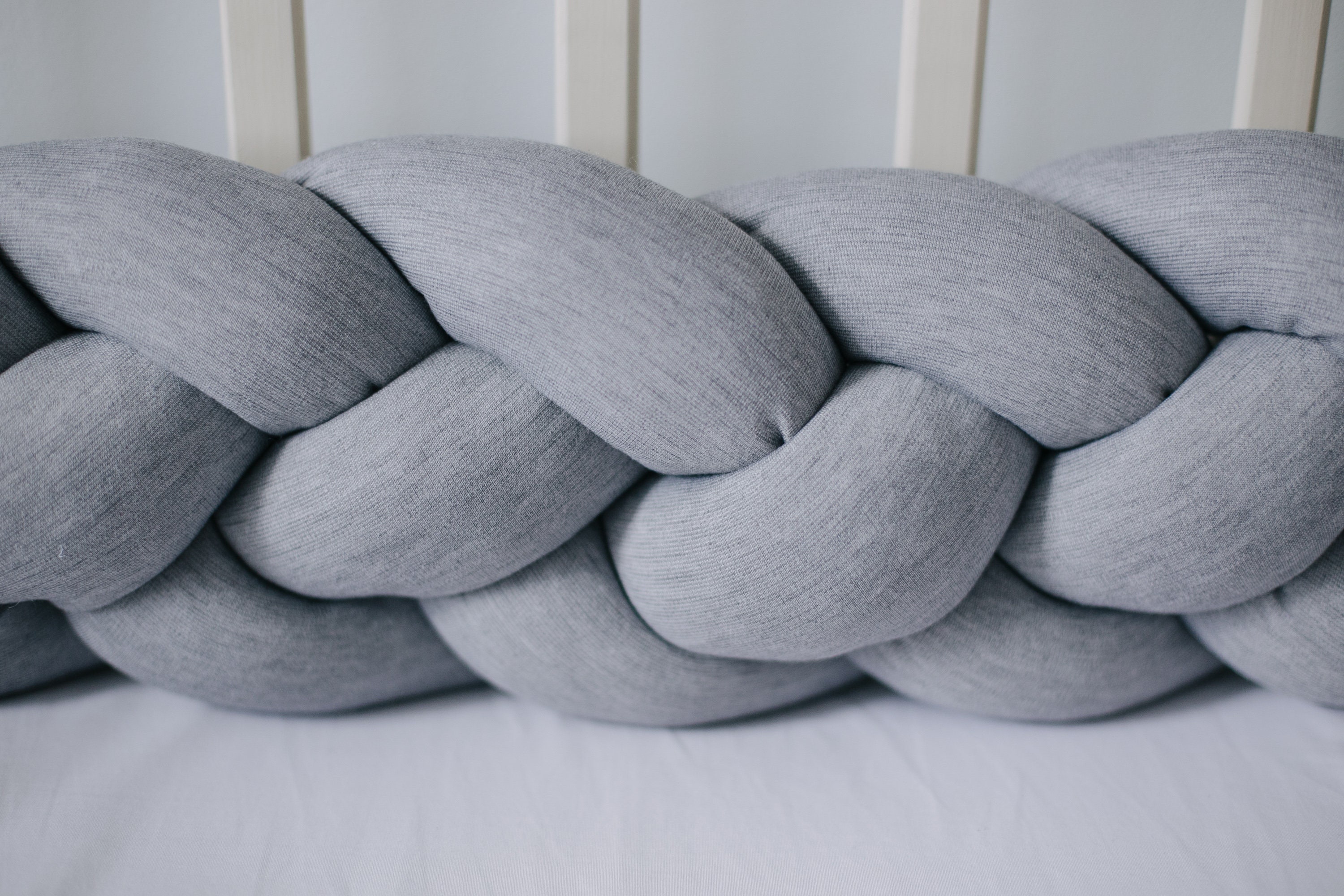 DOUBLE braided crib bumper Grey Cot bumper braid pillow gray Etsy