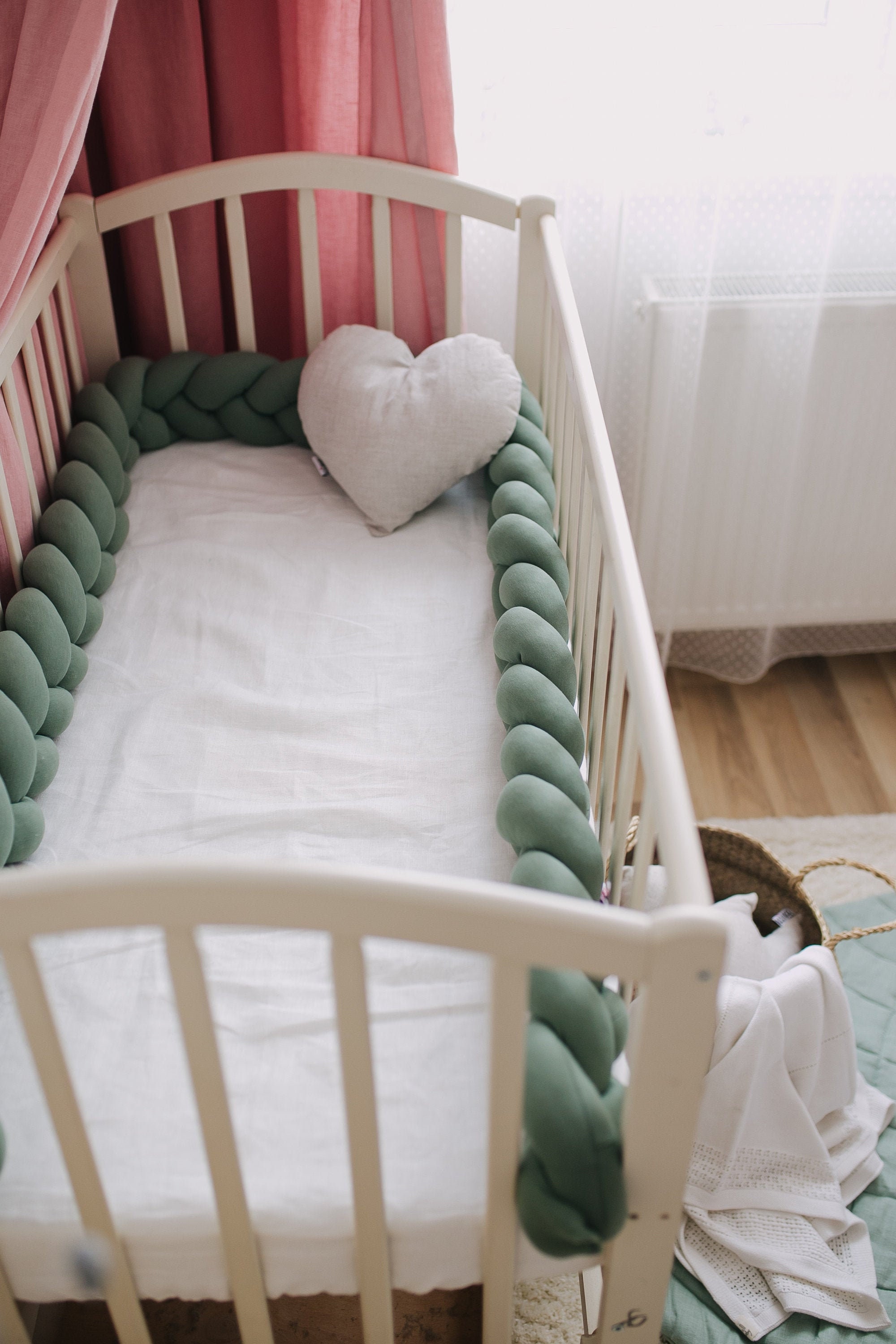 Braided Crib Bumper sage green Etsy