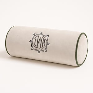 Monogrammed bolster Luxury velvet pillow Custom throw pillow Cushion embroidered Housewarming gift Home decor Master bedroom pillow initials