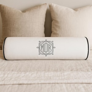 Monogram bolster Luxury velvet pillow Custom throw pillow Cushion embroidered Housewarming gift Home decor Master bedroom pillow initials