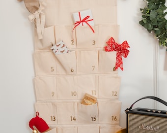 Advent Calendar fabric for kid Christmas gift Personalized Wall decor with pockets Gift for kids Wall decor Advent Kit with activity cards