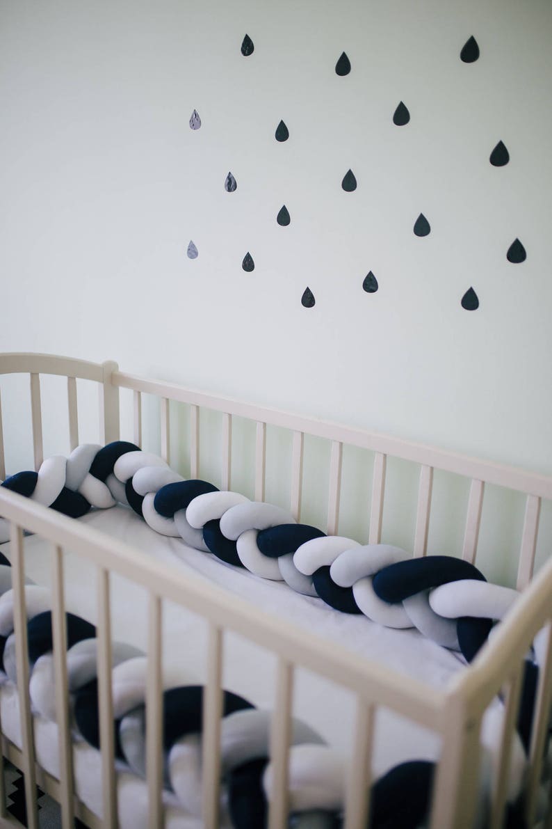Navy blue Braided Crib Bumper Mini crib bedding Cot bumper ...
