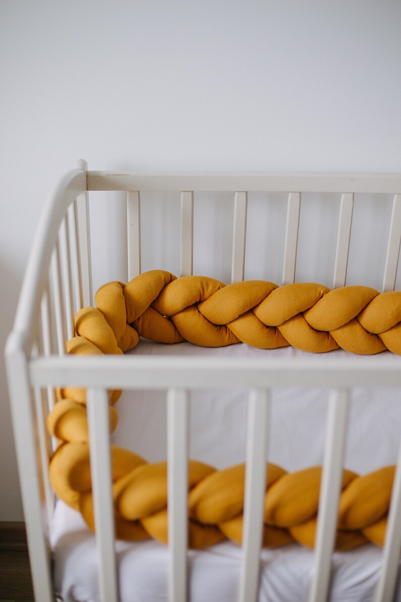 Braided Crib Bumper Mustard Cot Bumper Mini Crib Bedding Etsy