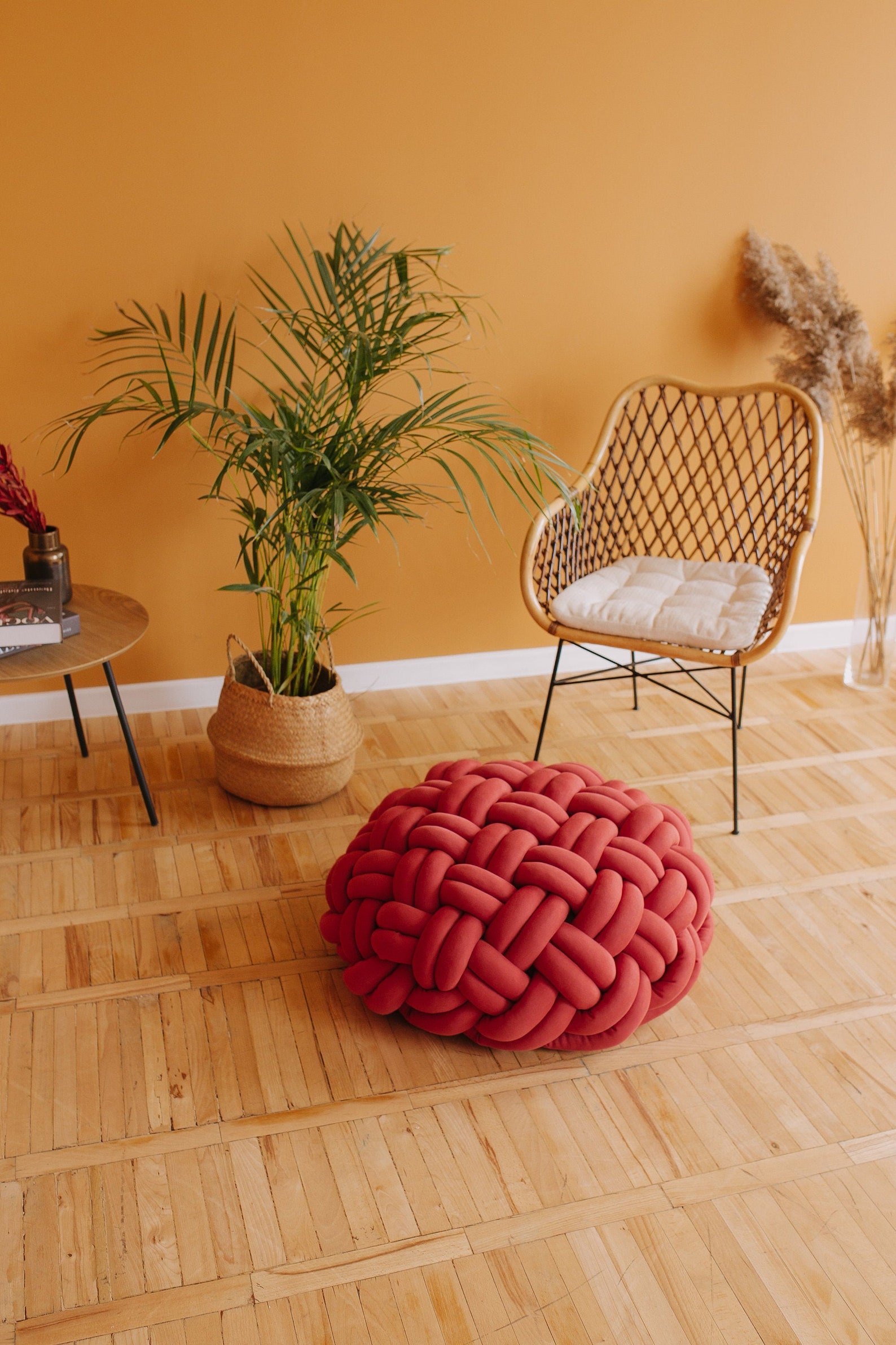 Pouf ottoman knot braided charcoal Etsy