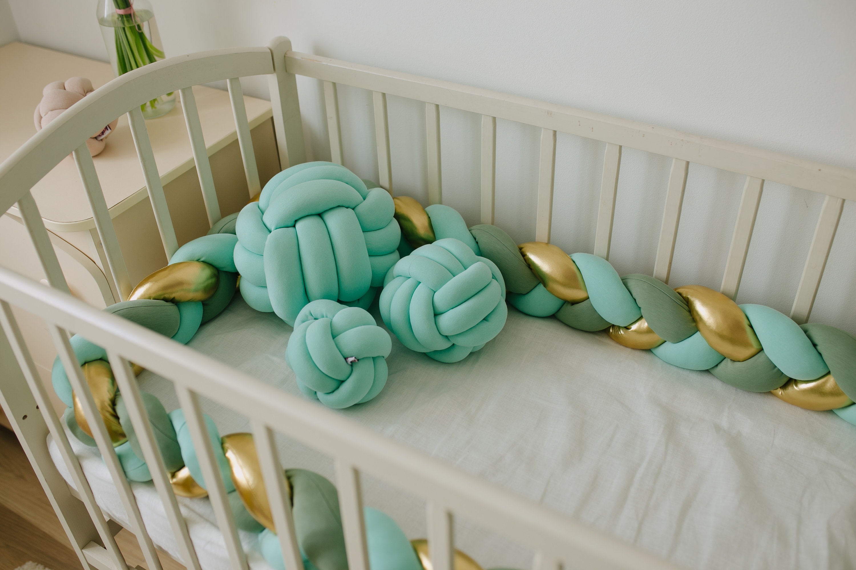 Braid crib bumper for boy blue Braided cot bumper neutral Etsy